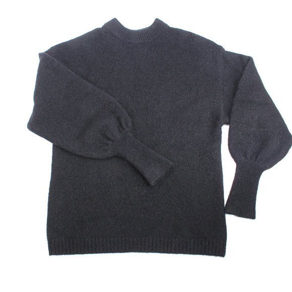 Black Mohair Sweater Puffy Sleeves Boxy Oversized Fluffy Knit Tall Ribbed Cuffs - Picture 7 of 14